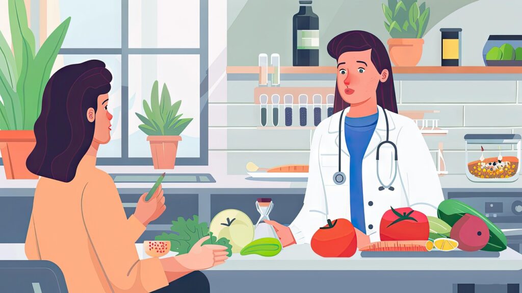 Nutricionista avaliando os alimentos.